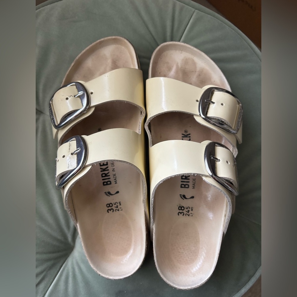 Birkenstock Arizona Big Buckle Patent Leather Cream Yellow ‘Butter” 38 N
